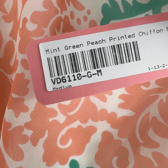 Pink Blush Maternity Mint Green Peach Printed Chiffon Midi Dress Lined Medium - Picture 3 of 9